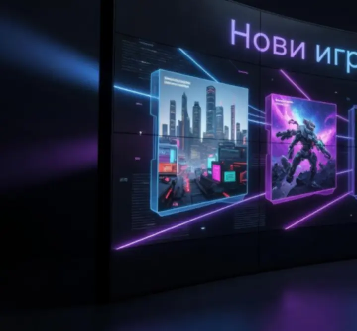 Колаж от предстоящи видеоигри, подредени като футуристична витрина на релийзи за 2026 година
